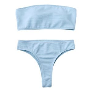 Blue bandeau swimsuit